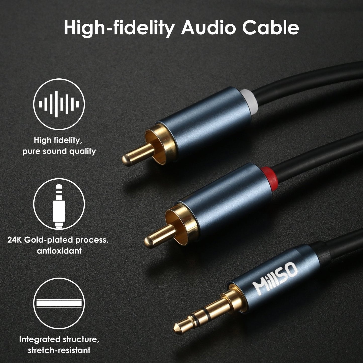3.5mm 33 10 3.5mm 1/8 MP3 MillSO to RCA FT / M, RCA to AUX Cable to RCA Male Premium Stereo Audio Cable for Connecting