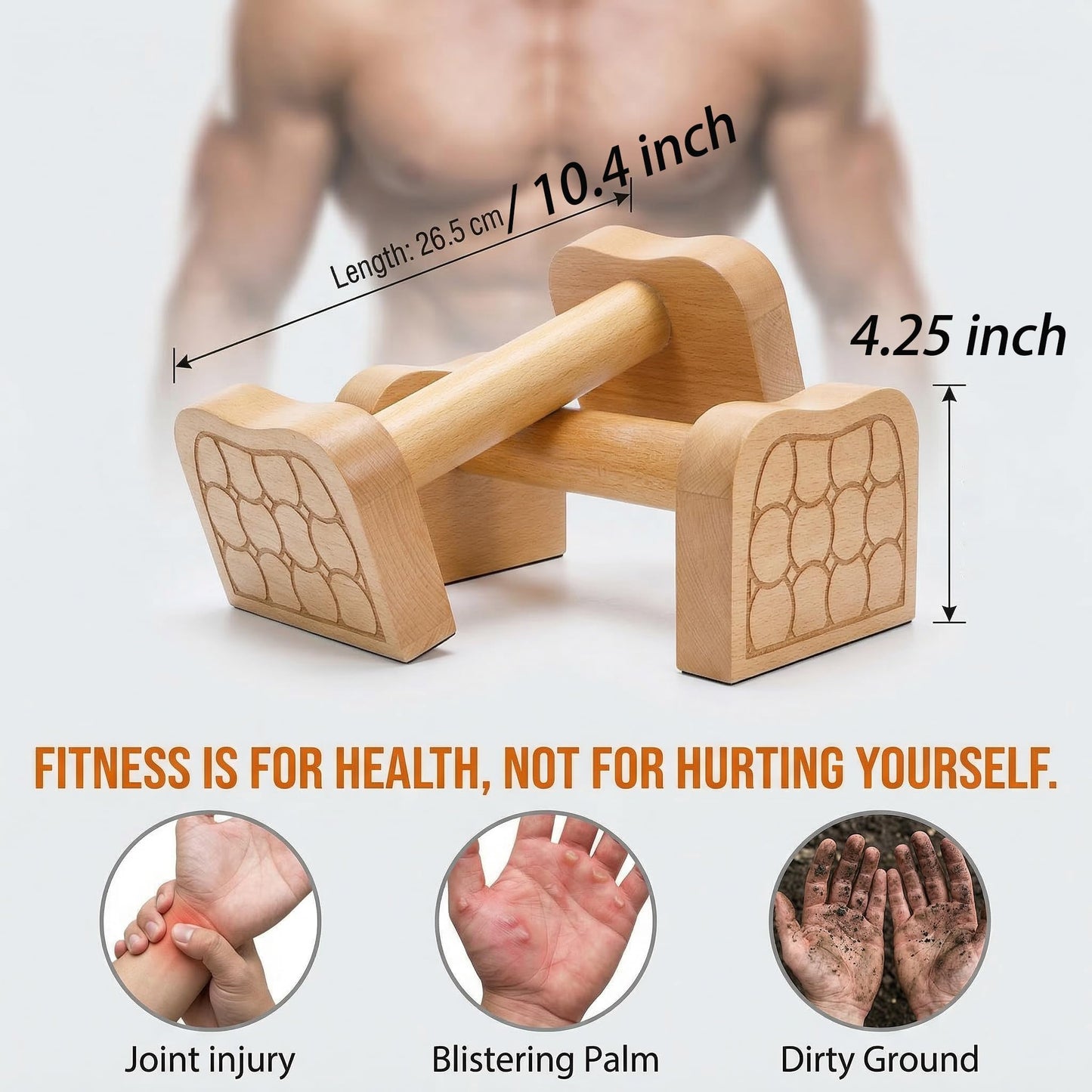 TOPZEA Wooden Parallettes Bars, Solid Beech Wood Push-up Stand for Calisthenics, Non-Slip Push Up Bars for Home Gym, Wrist-Friendly Push Up Handles for Handstand & Strength Training