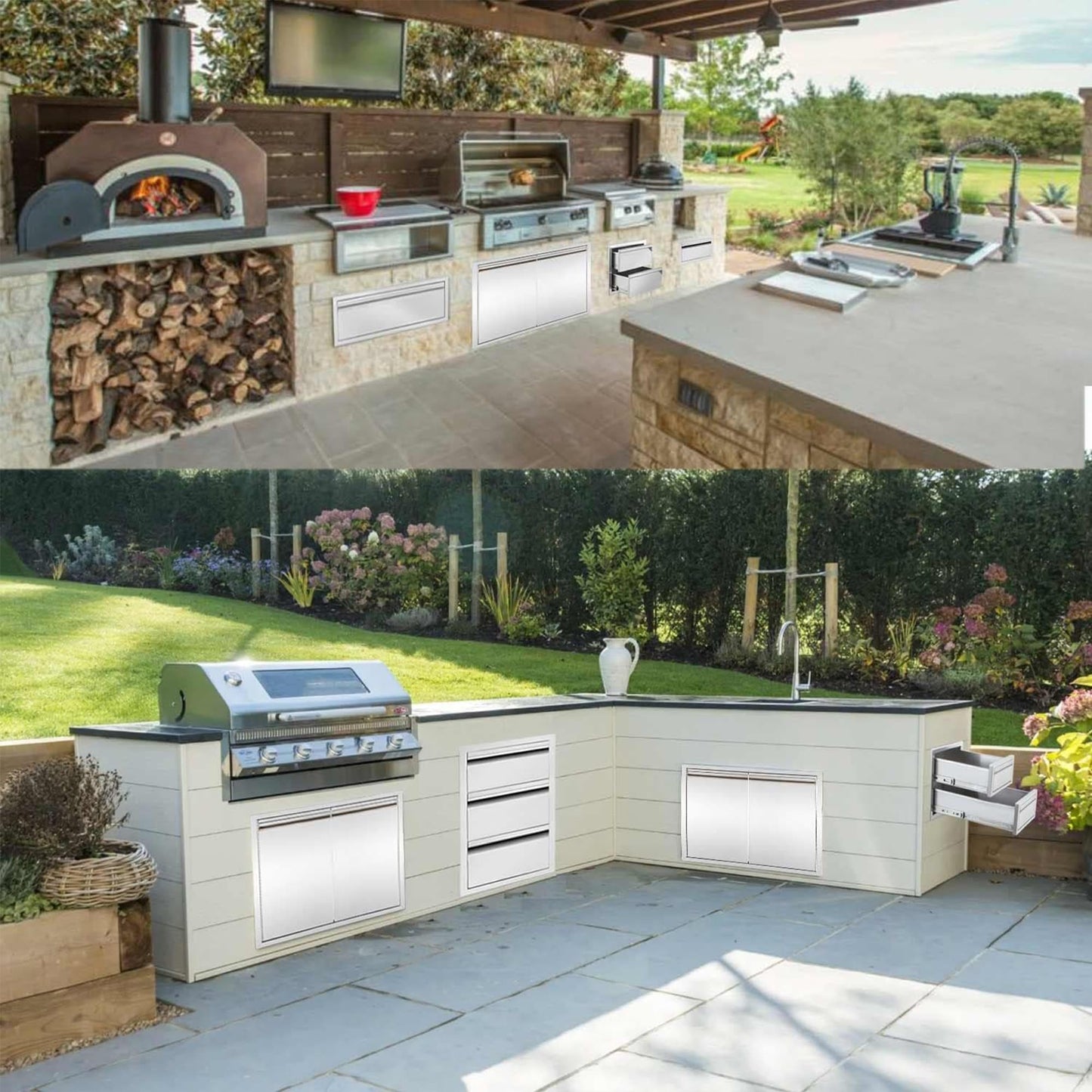 ROREP Outdoor Kitchen Drawers, 17" W x 30" H x 21" D Outdoor Kitchen Drawers Stainless Steel, Flush Mount Access 3 Drawer for Outdoor Kitchen Island