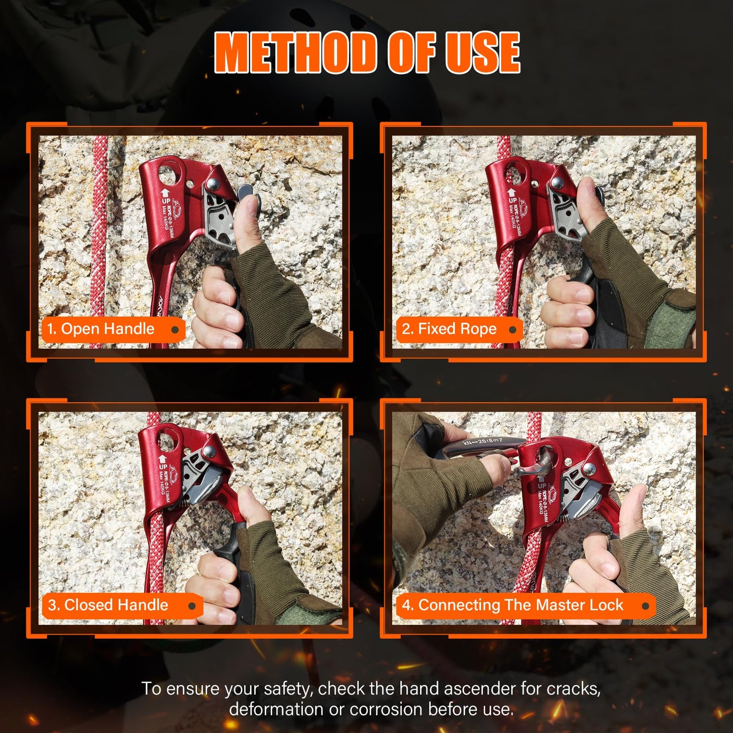 AOKWIT UIAA & CE Certified Rope Ascender Aluminum Alloy Rock Climbing Gear Strong Rigging Rappelling Equipment for Rock Tree Climbing Arborist Rescue Mountaineering Caving (Left Hand Red 1)