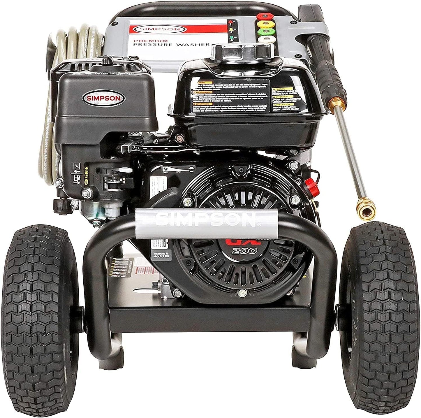 SIMPSON Cleaning PS3228 PowerShot 3300 PSI Gas Pressure Washer, 2.5 GPM, Honda GX200 Engine, Includes Spray Gun and Extension Wand, 5 QC Nozzle Tips, 5/16-inch x 25-foot MorFlex Hose, 49-State