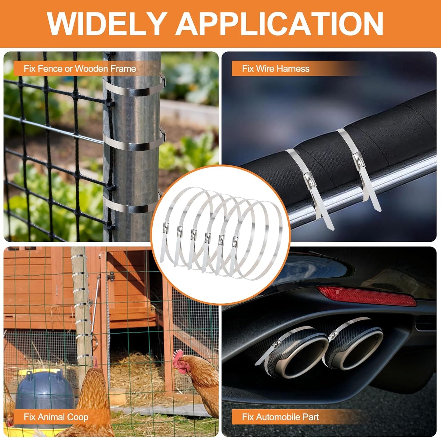 KiyHemo 110PCS 11.8IN +7.8IN 2026 Metal Zip Ties, Stainless Steel Zip Ties Heavy Duty for Outdoor, Heat Resistant Cable