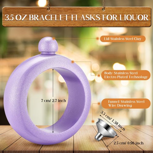 Dandat 6 Set Bracelet Bangle for Women 3.5 oz Stainless Steel Bangle Bottle for Wedding, Bridesmaid, Birthday, Bridal Shower, Party, Bachelorette (Elegant Colors)