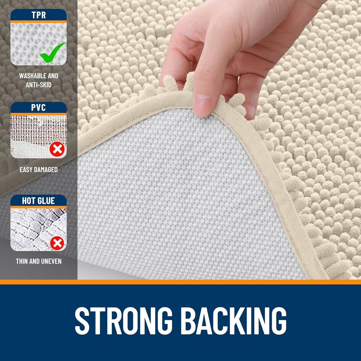 OLANLY Bathroom Runner Rugs - Extra Soft Chenille Bath Mats | Quick-Dry, Machine Washable, 70x24, Sand