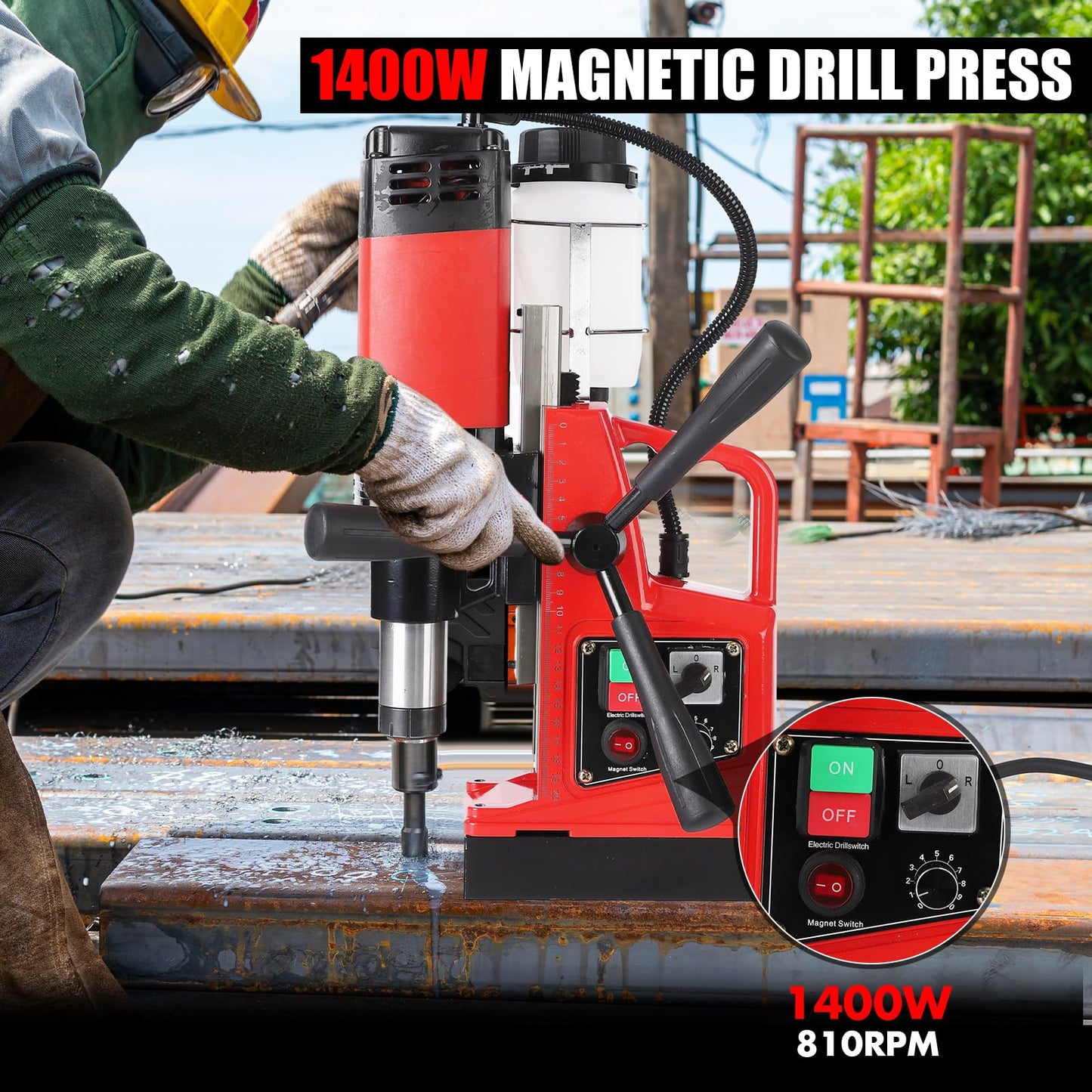 Magnetic Drill Press - Double Track, 110V, 1.6 Inch Boring Diameter, 1300W, 810 RPM, 11Pcs Drill Bits, Mag Drill, Ideal for Industrial and Home Decoration