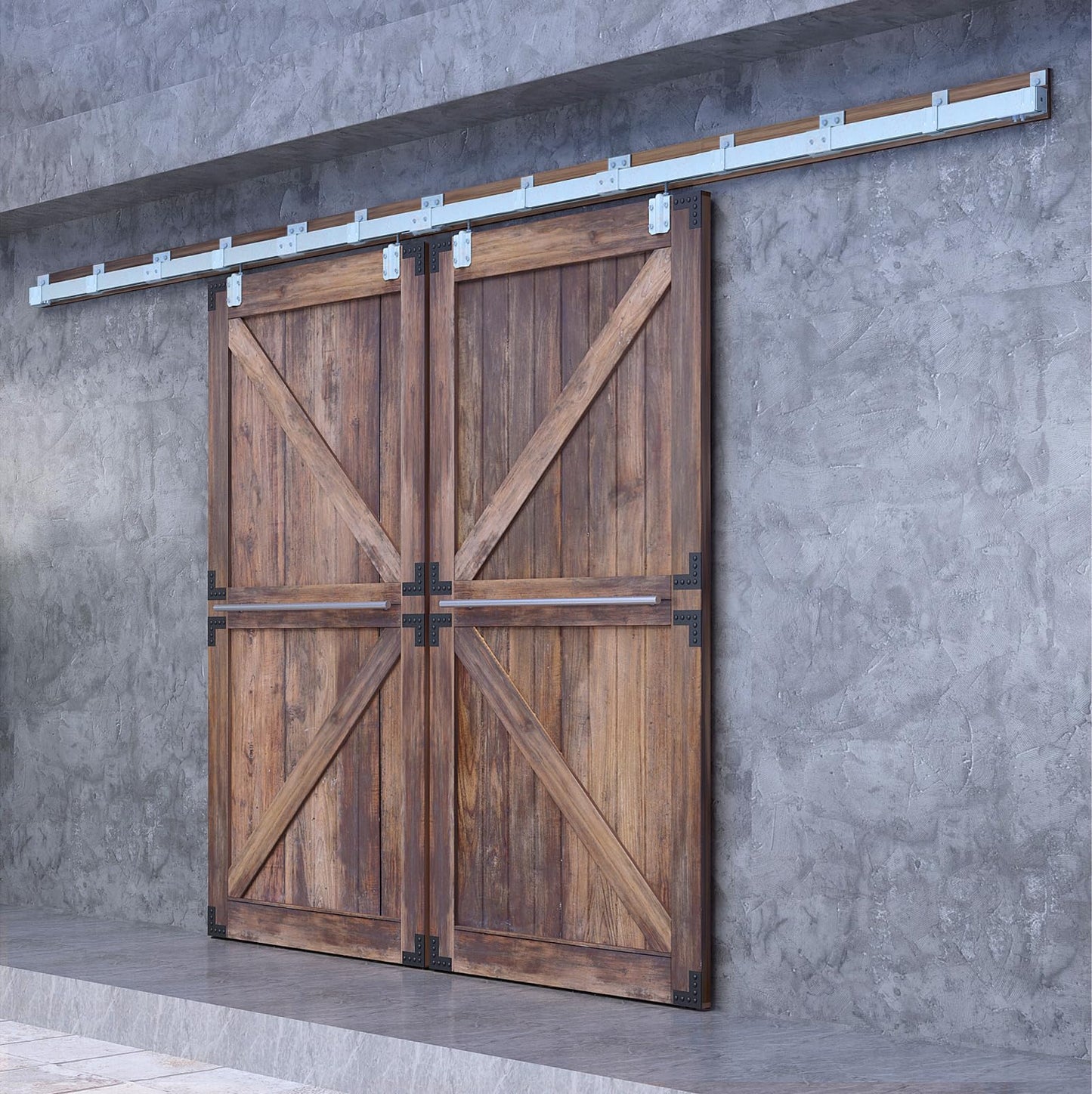 DIYHD 24FT Raw Material Exterior Box Track Double Sliding Barn Door Hardware,Heavy Duty Wall Mount Box Track Kit for Outdoor Use,MAX Load 330lbs,Kit to Hang 2 Doors(Fit 72" X 2 Door)