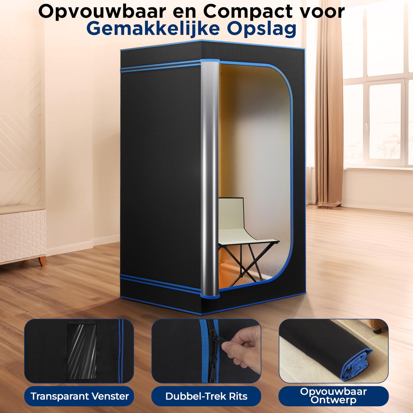 SereneLife Portable Sauna Box for Home, Infrared Sauna Tent with Heated Foot Pad and Folding Chair, Remote Control In-Home Spa, 35" x 71" - inch (Black)