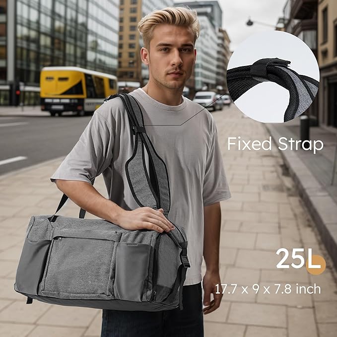 Small Gym Bag for Men with Shoes Compartment and Wet Pocket Convertible Duffle Bag and Gym Backpack Waterproof Sports Bag with 2 Bottle Holders Weekender Overnight Bag - Grey