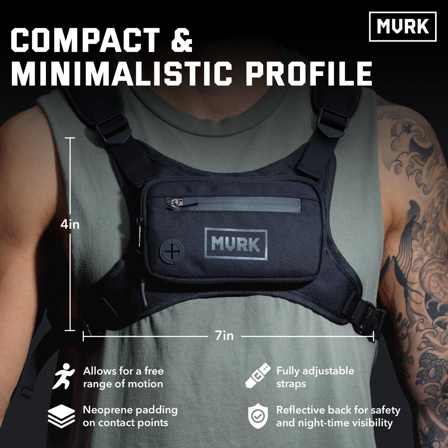 MVRK Water Resistant Running Vest Chest Pack, Phone Holder for Running, Lightweight Training Pack with Extra Storage & Reflective Detail