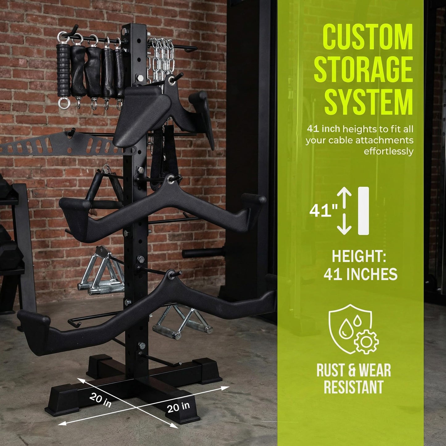 Cable Attachments Rack for Gym Accessories, Lat Pull Down Bar Organizer with Hooks, Home Gym Storage Rack for LAT Pulldown Attachments