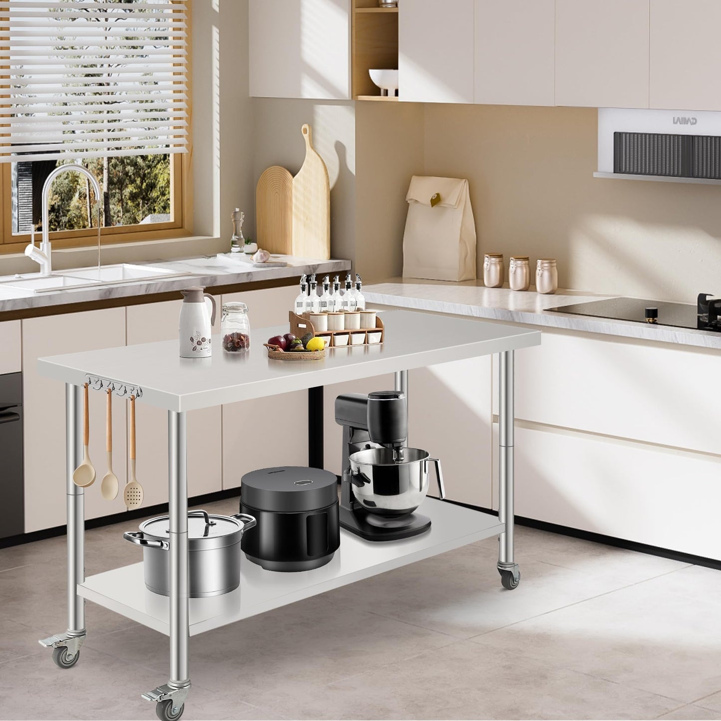 ExploreHorizon 60"x24"x35" NSF Stainless Steel Work Table, Heavy Duty Prep Table with Adjustable Undershelf, Commercial Metal Table for Kitchen, Restaurant, Home, Hotel, Workstation