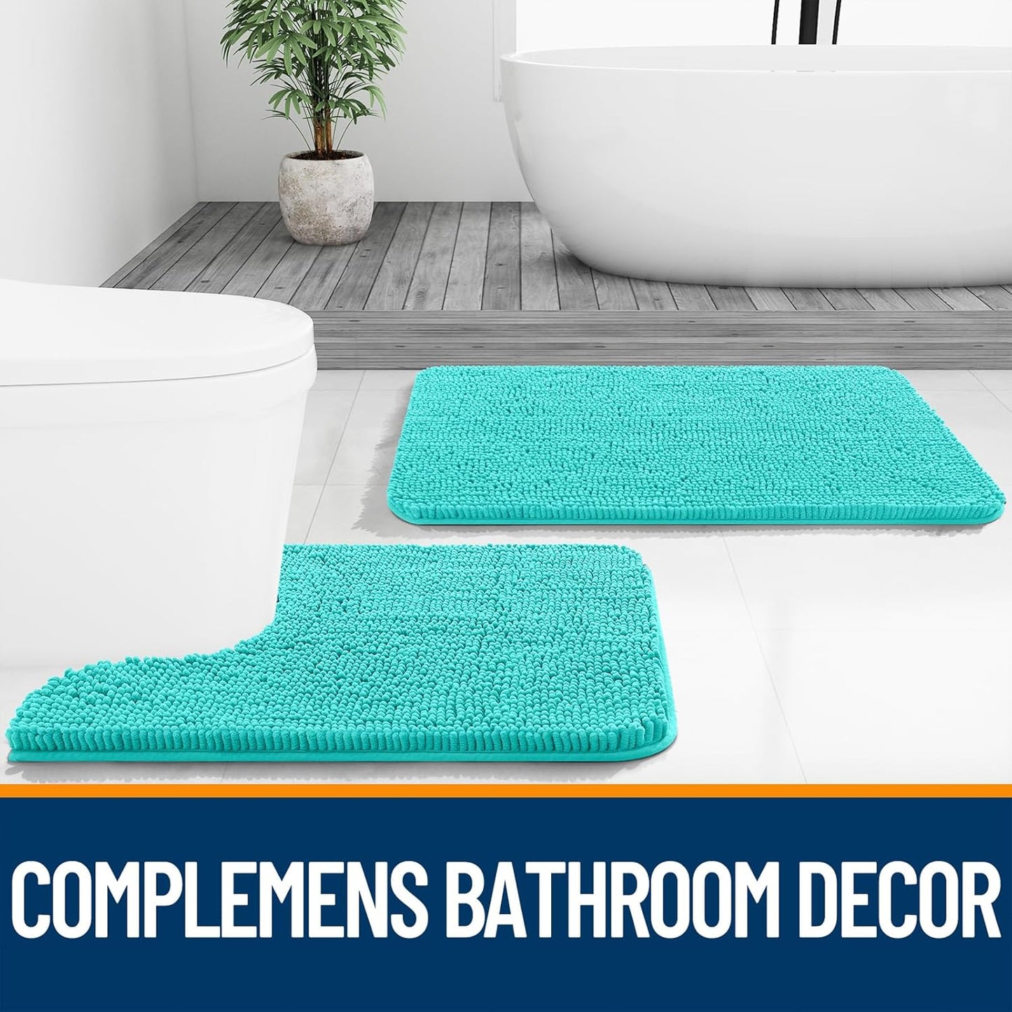 OLANLY Bathroom Runner Rugs - Extra Soft Chenille Bath Mats | Quick-Dry, Machine Washable, 47x20, Teal