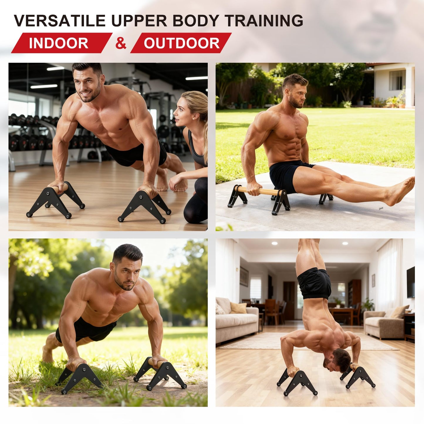 Mochantum Parallettes Bars - Wooden Push Up Bars with Non-Slip Heavy-Duty Stainless Steel Base, 660LB Capacity, Portable Calisthenics Equipment for Calisthenics, Handstand ,Strength Training & Home Gym Workouts, Black, 12.7 inch