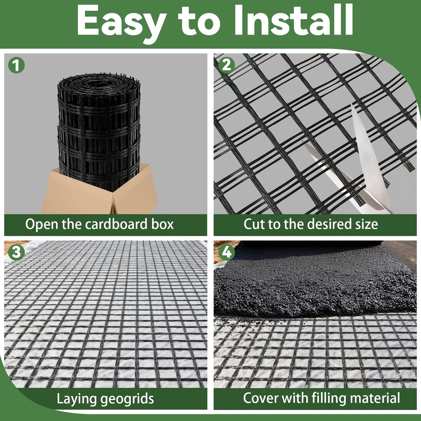 4ft x 50ft Fiberglass Geogrid for Retaining Walls, Bi-Directional 50kN Tensile Strength Geo Grid, 0.8" Mesh Soil Stabilization Fabric for Retaining Walls Up to 6 ft, Driveways & Ground Reinforcement