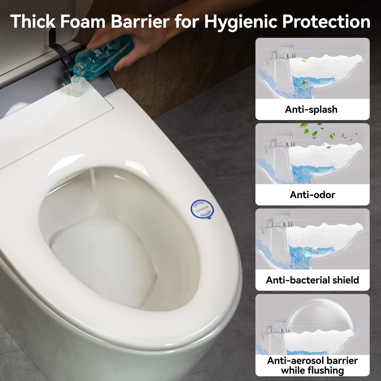 Smart Toilet with Bidet Built in,Smart Toilet with Tank,Dual Auto Flush,Foam Dispenser,Deodorization,Foot Sensor,Blackout Flush,Heated Seat,Warm Water,Bidet Toilet for Modern Bathroom,Night Light