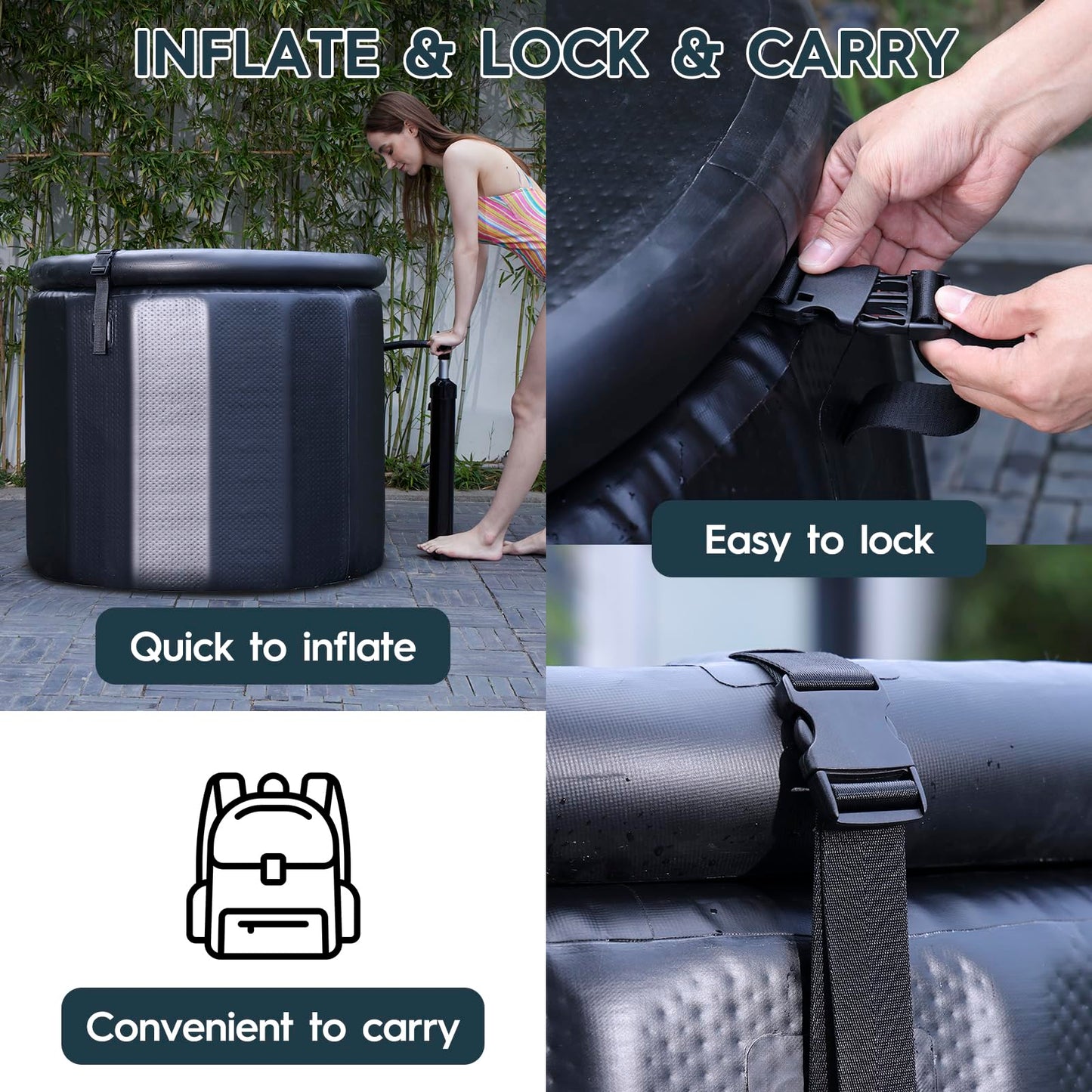 AWEMUFA Cold Plunge Tub for Athletes, 100 Gallon Inflatable Ice Bath Tub Water Chiller Compatible, Portable Ice Tubs for Cold Plunge with Insulated Lid for Outdoor & Indoor Recovery