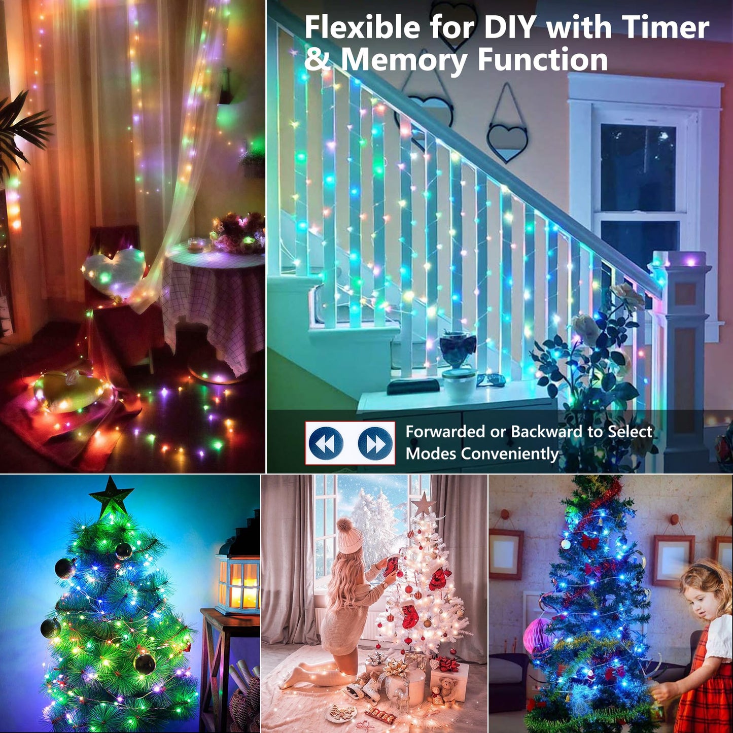 BrizLabs Fairy String Lights - 2 Pack 66ft 200 LED Color Changing Fairy Lights with Remote, Plugin Red White Blue Twinkle Light Rainbow Firefly Starry Light for Xmas Tree Halloween July 4th Easter