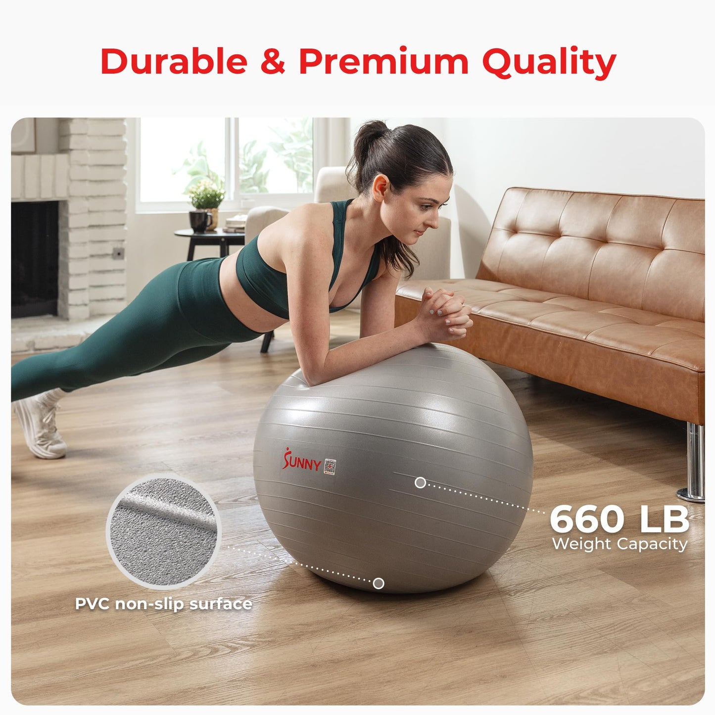 Sunny Health & Fitness Premium Yoga Ball Extra Small 45CM Anti-Burst Exercise Ball for Workouts, Pregnancy, Physical Therapy, Stability Ball Chair Fitness, Extra Thick Yoga Ball with Pump - SF-EB02-XS