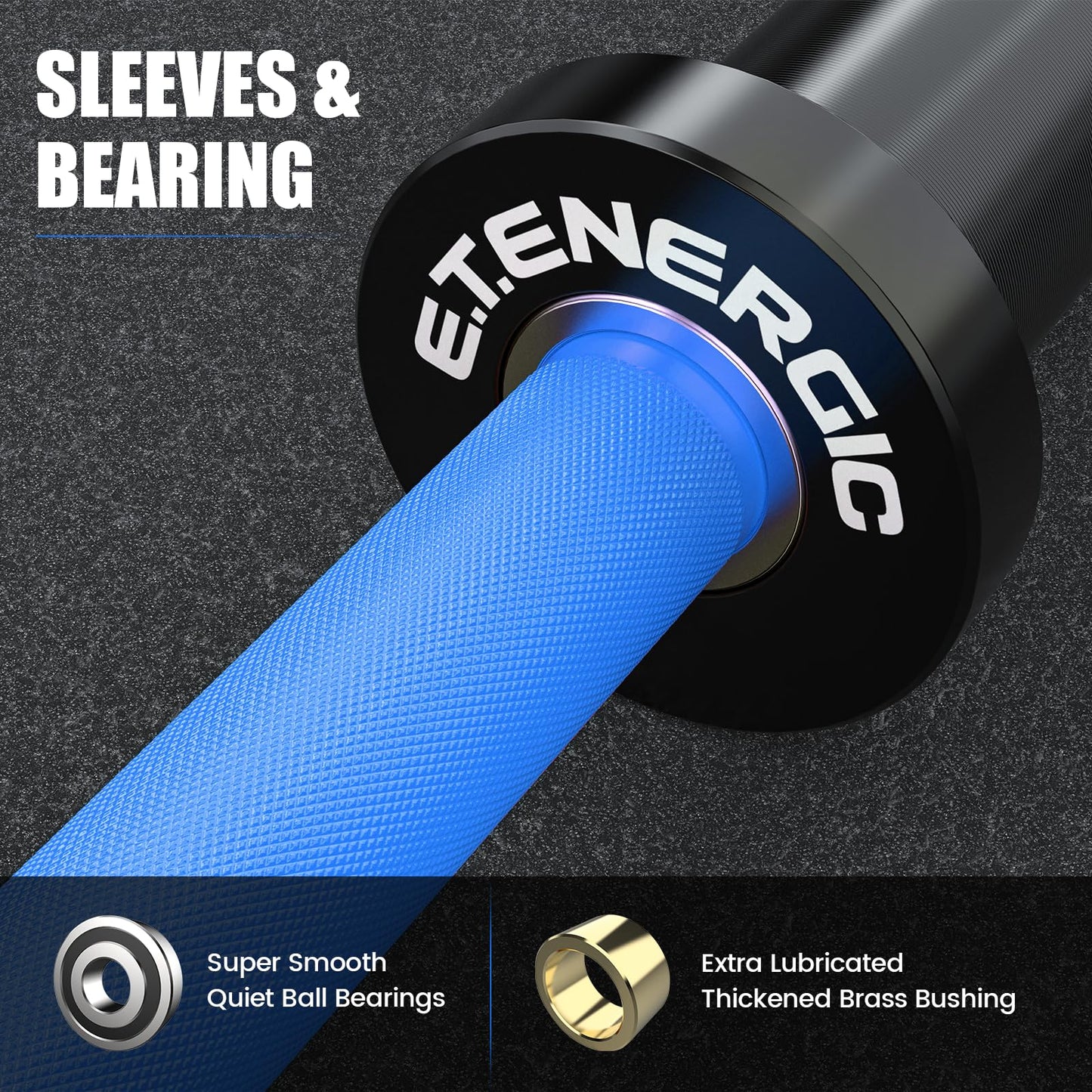 E.T.ENERGIC Olympic Dumbbell Handles Pair – 20" Loadable Dumbbell Bar with Rotating Sleeves, 28mm Knurled Grip, Solid Steel Construction, Compatible with 2-Inch Weight Plates – Adjustable Strength Training Equipment for Home Gym Workouts,Blue&Black