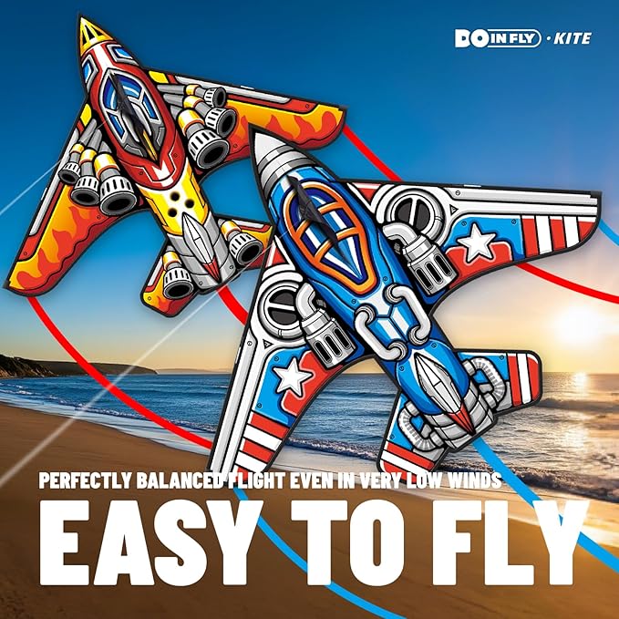 Kite for Ages 8-12, Easy to Fly and Assemble Fighter Plane Kites for Beginner, Single Line String Professional Kite for Beach and Outdoor Activity (Fighter Plane Kites Set)