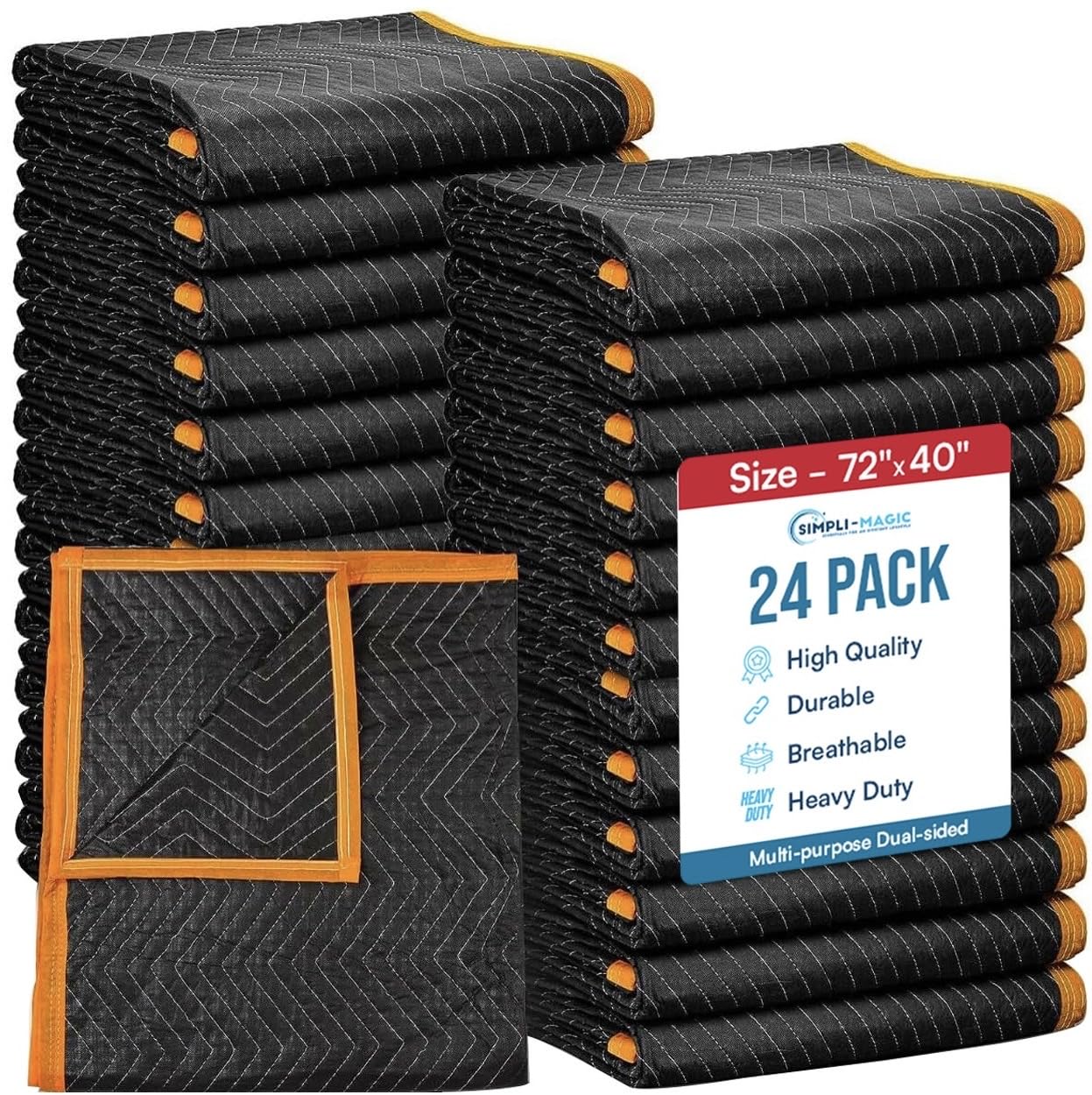 Simpli-Magic Heavy Duty Padded Moving Blankets 72" x 40" – 24 Pack – Packing Blankets, Furniture Covers for Moving