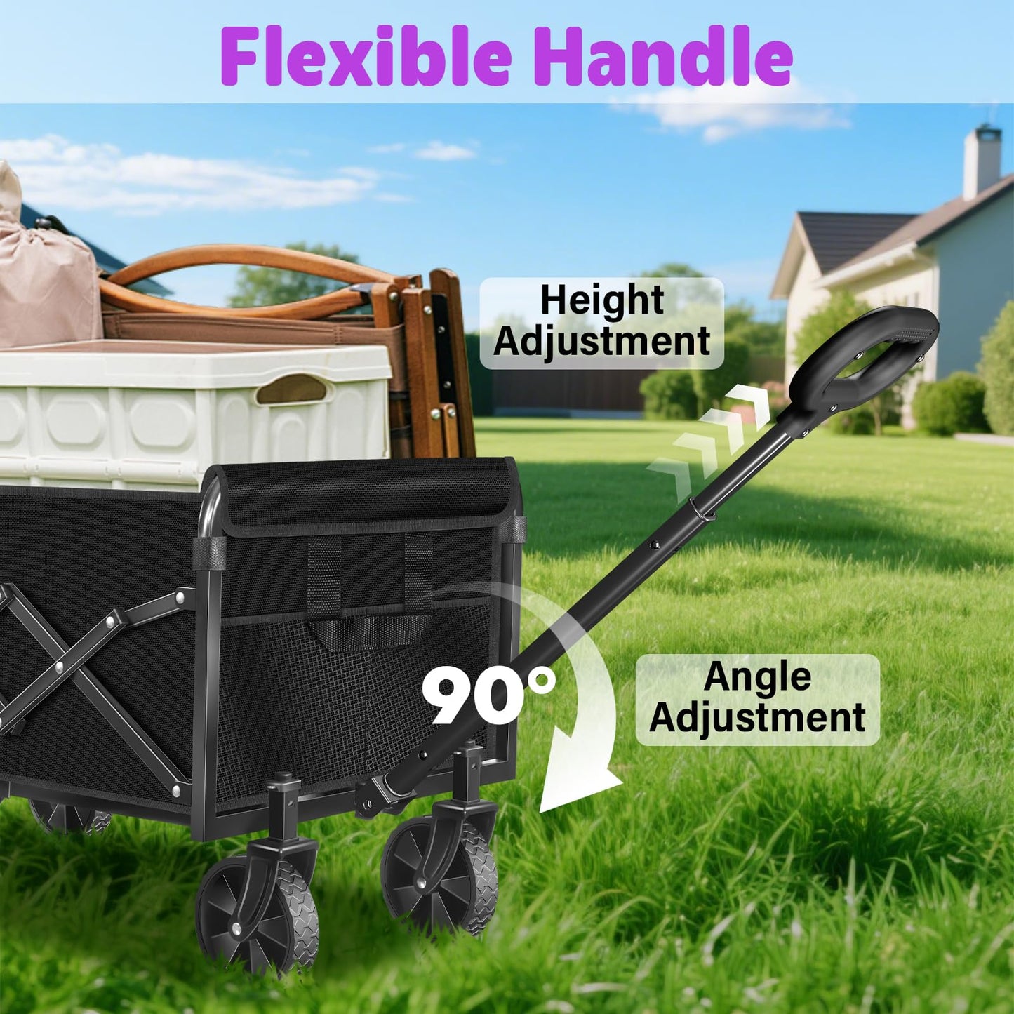 Wagons Carts Foldable,280 LBS Large Capacity Foldable Wagon Cart Collapsible Wagon with Wheels & Drink Holders,Utility Folding Cart for Camping Garden Beach Picinic Grocery Outdoor Shopping(Black)