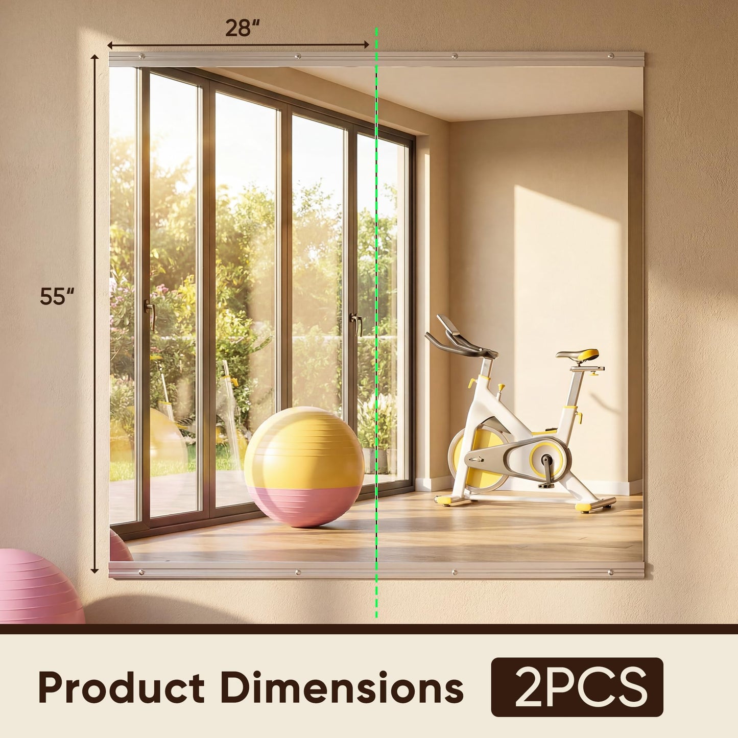 Antok Home Gym Mirror 55"x28" 2PCS, Large Full Length Wall Mounted Mirrors, Frameless Tempered Glass Full Body Mirror for Gym Yoga Dance Studio Garage Bedroom & Bathroom