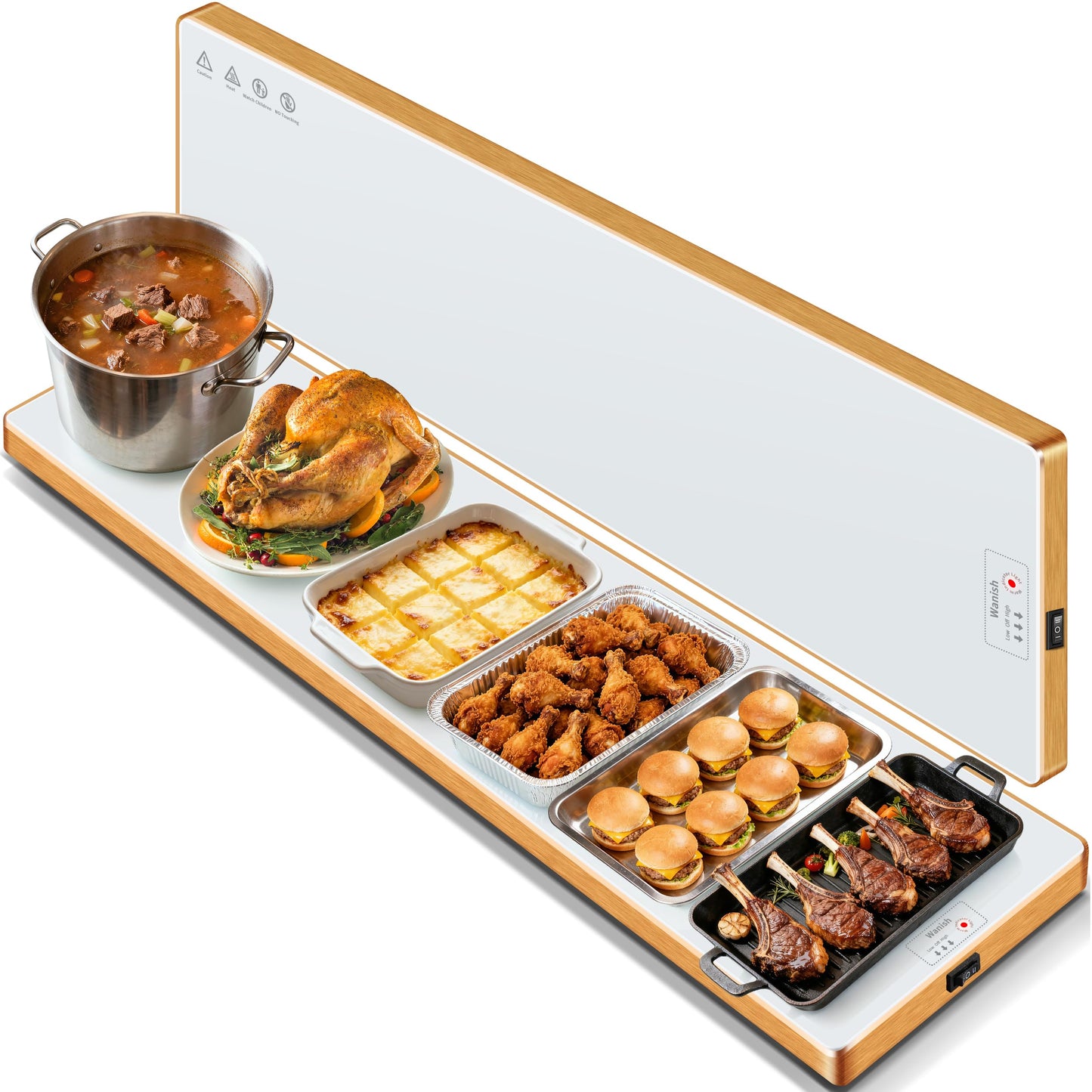 Electric Warming Tray (Extra Long 59”x12”)，Commercial Food Warmers for Parties Buffet, Warming Mat for Food with Thermostat, Tempered Glass Chafing Dishes with Adjustable Temperature, White