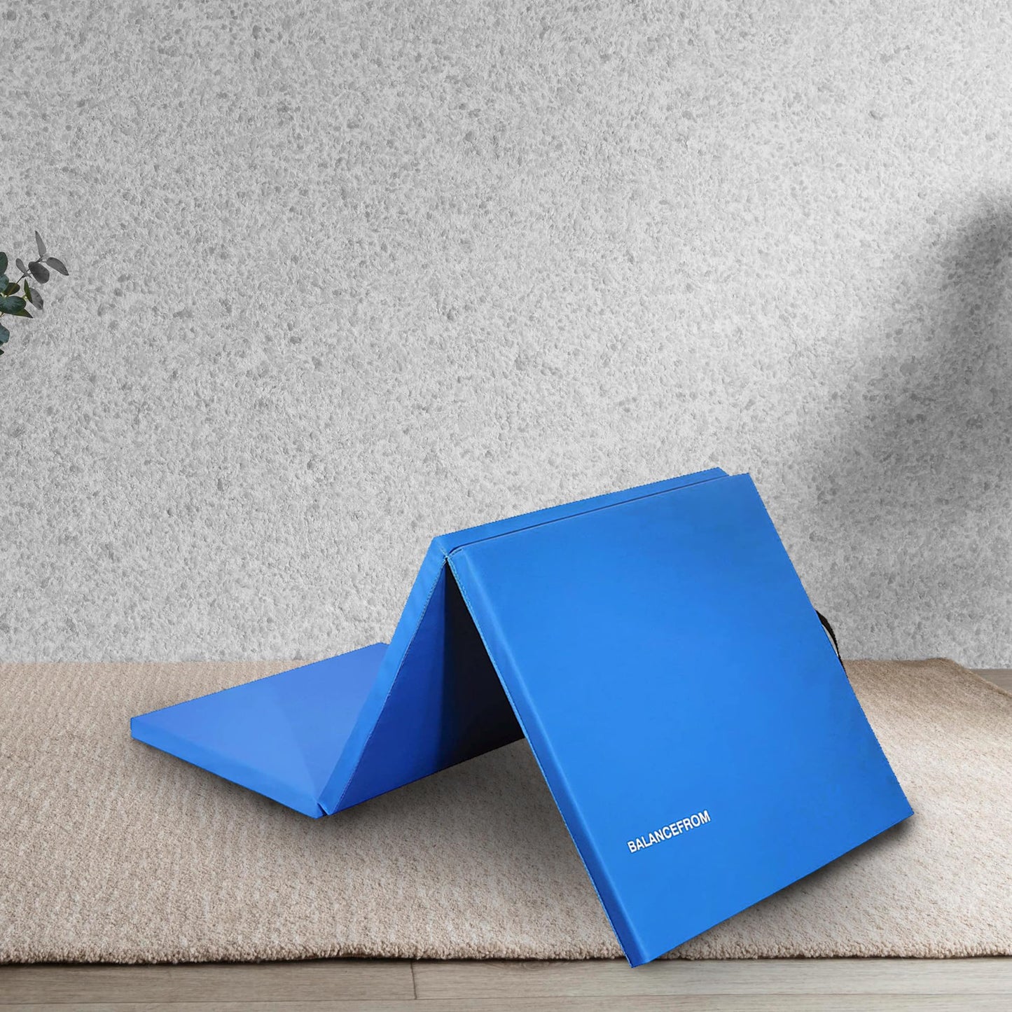 BalanceFrom 6x2 Feet 3-Panel Folding Gymnastics Mat – 1.5-Inch Thick Pad with Vinyl Surface and Carrying Handles for Tumbling, Yoga, Pilates, Home Workouts, and Martial Arts, Blue