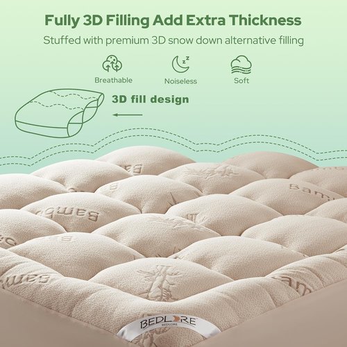 BEDLORE Twin XL Mattress Topper - Soft Viscose Bamboo Pillow Top with Deep Pockets for 6-15" Mattresses | Beige