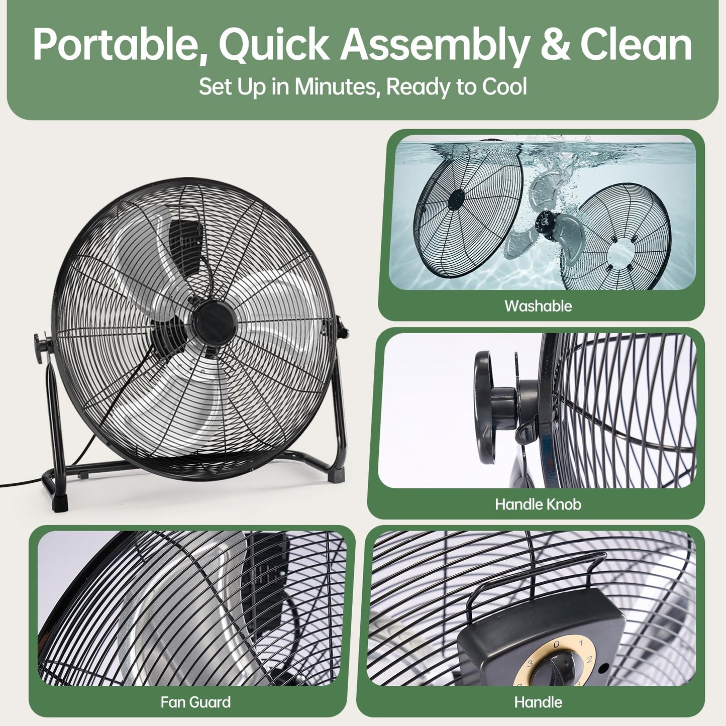 OLIXIS 20'' Industrial High-Velocity Floor Fan, 3-Speed Metal Fan with Carry Handle, Quiet Standing Drum Fan with 120° Adjustable Tilt, Max 3522 CFM for Garages, Workshops, Large Commercial Spaces