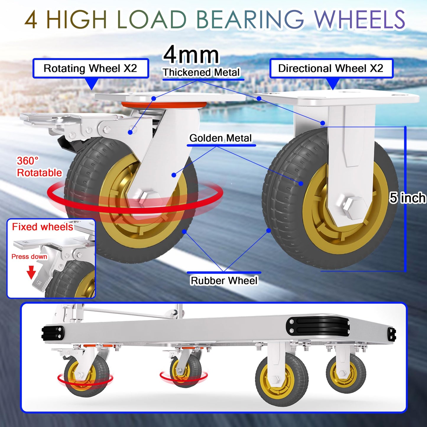 Platform Truck Heavy Duty Push Cart Dolly with 6'' Wheels 2000 LBS Capacity Steel Large Flatbed Cart Foldable Platform Dolly for Groceries, Garage, Warehouse, Equipment (36" X 24")