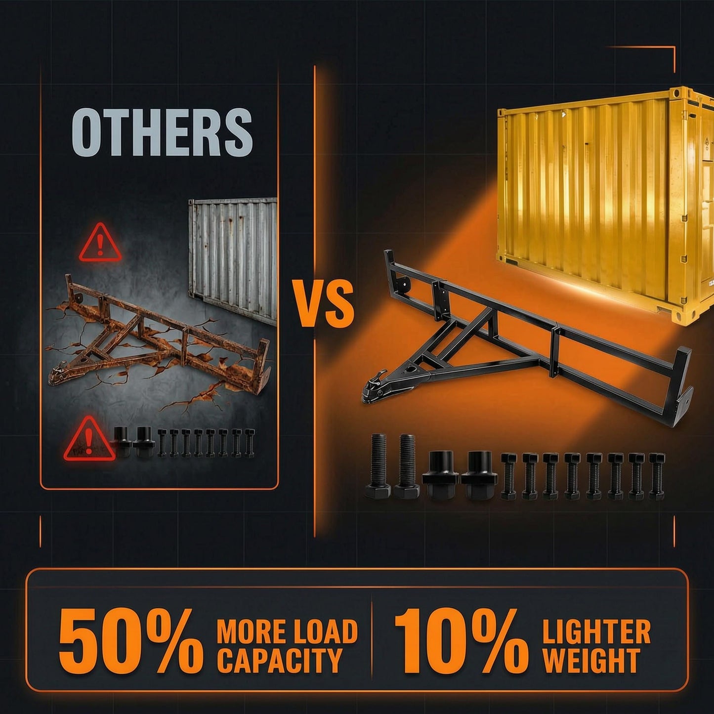 Shipping Container Tow Bar Kit - 14,000 LBS Heavy Duty Tow Hitch with Manganese Steel & Split Design for 20ft/40ft Containers (Tow bar for 100.2" Container)