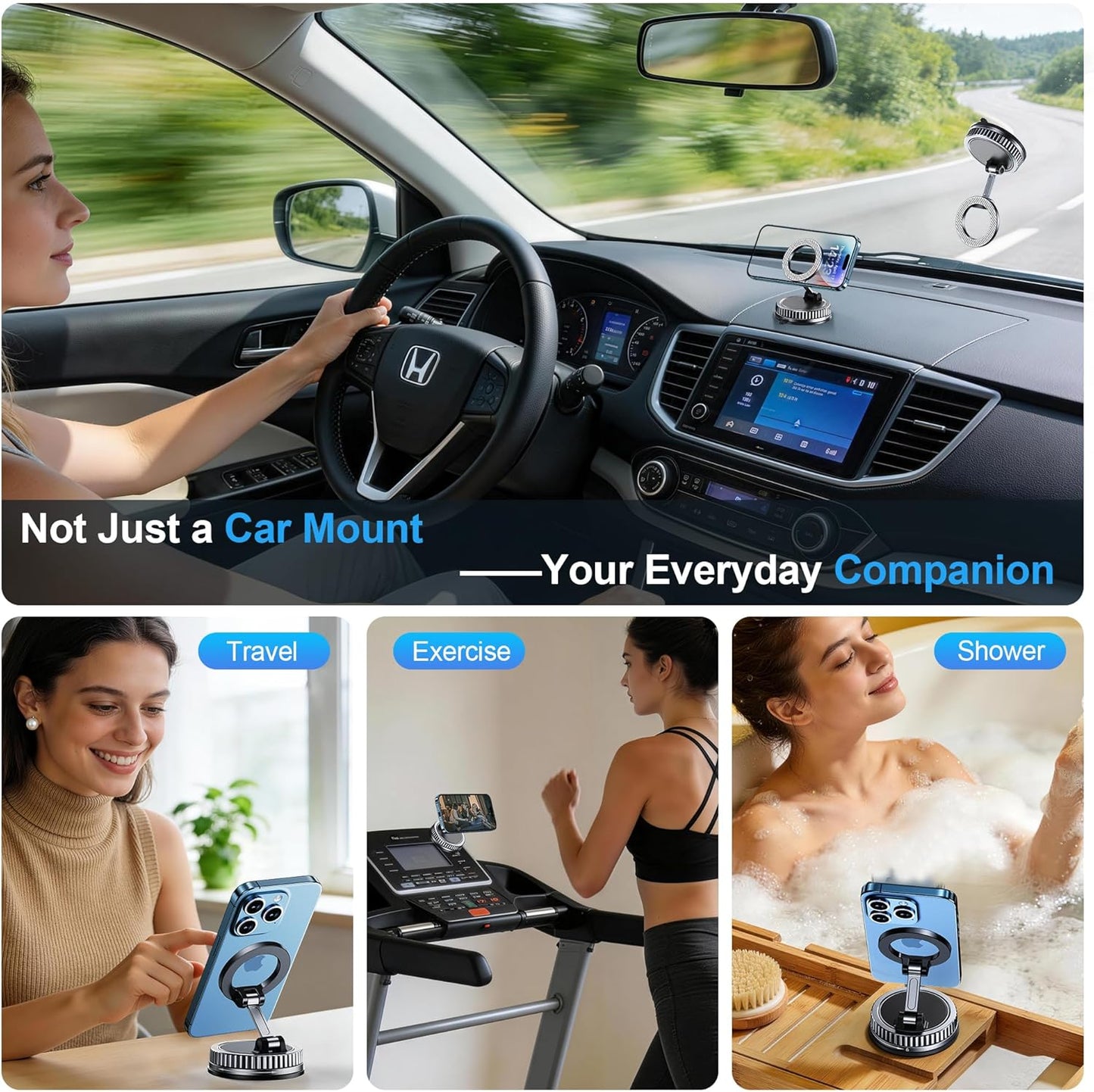Chiclish [2026 89+LBS 3700gf 360 17-12 Car Phone Holder for Magsafe Suction & Magnetic] Adjustable Cell Phone Mount