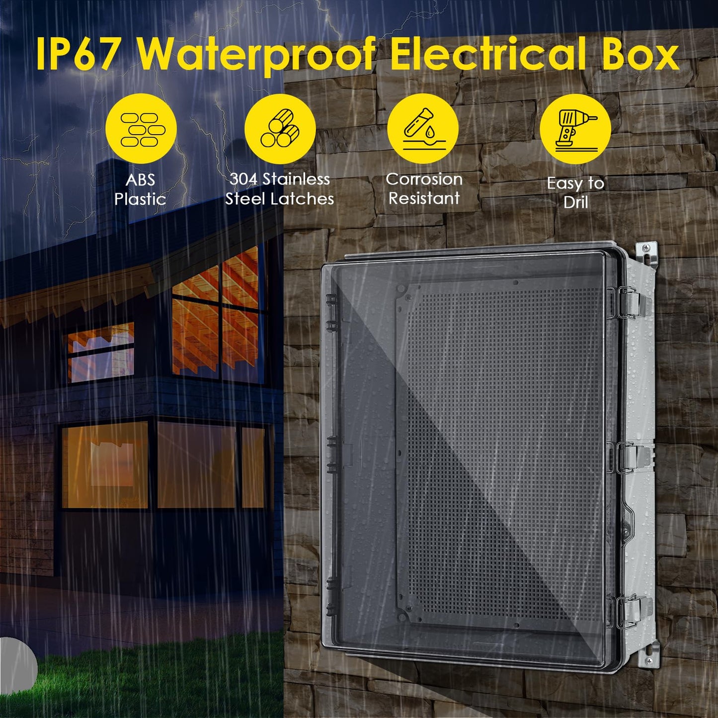 Joisyoya Waterproof Electrical Junction Box Outdoor, IP67 ABS Plastic Weatherproof Electrical Enclosure with Aluminum DIN Rail, Mounting Platem for WiFi Project, Clear (20.1''×16.1''×7.9'')