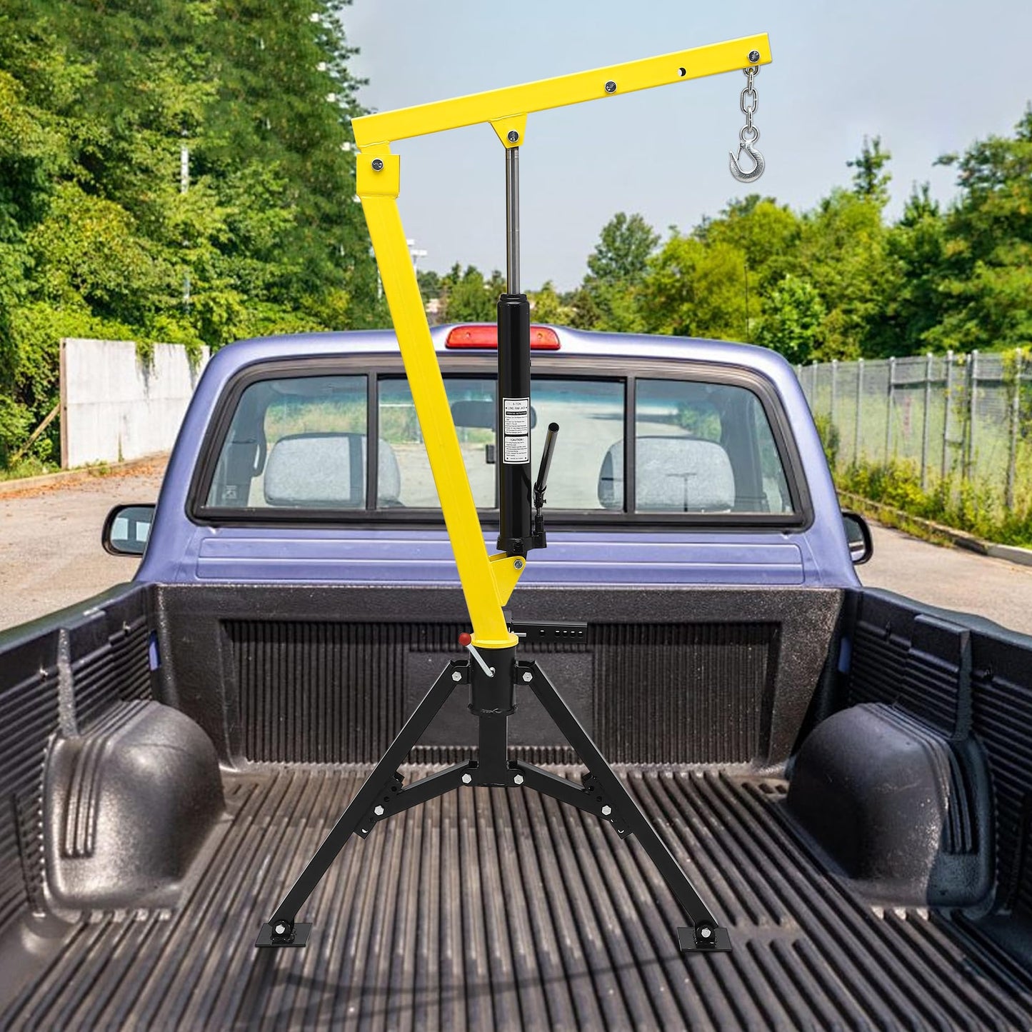 SierraSquad 1100 Lb Electric Truck Crane with 3500 Lb Winch, 360° Swivel Folding Jib Boom, Adjustable Height/Length for Pickup Mounting – Construction, Farming, Industrial Lifting