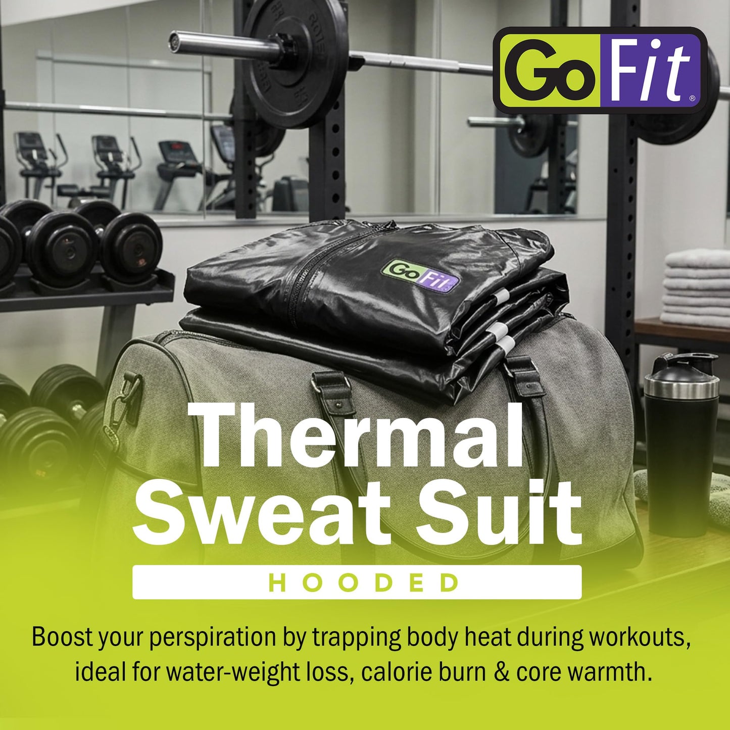 GoFit Unisex Thermal Sweat Suit - Hooded Suit For Training, Weight Loss, and Exercise