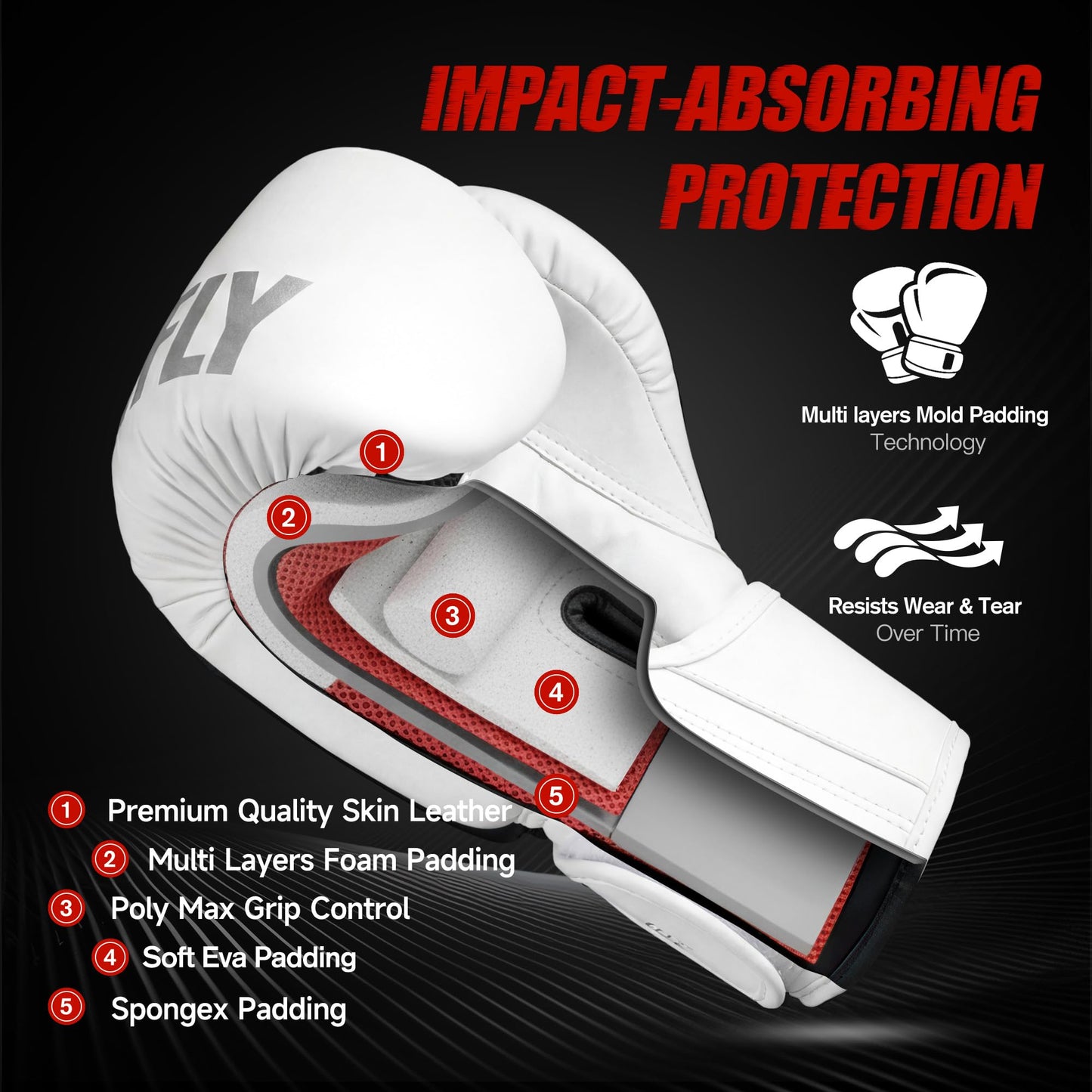 FIVING Boxing Gloves with Hand Wraps for Men and Women, Kickboxing, Mixed Martial Arts, Muay Thai, MMA, Heavy Bag Training (White, 14oz)