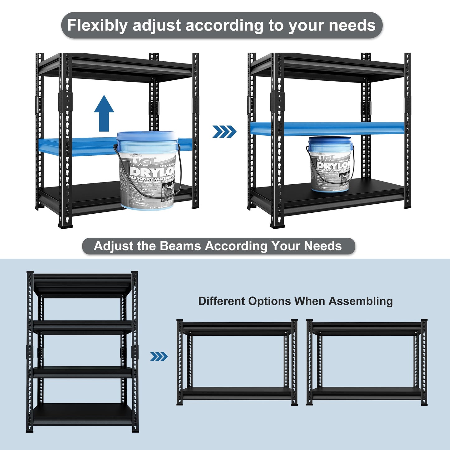 Rufokisa 40" W Garage Shelving Heavy Duty，1800LBS Loads Metal Shelving Units and Storage,4-Tier Garage Storage Shelves Heavy Duty, Industrial Utility Shelves,40”W x 16”D x 72”H(Black)
