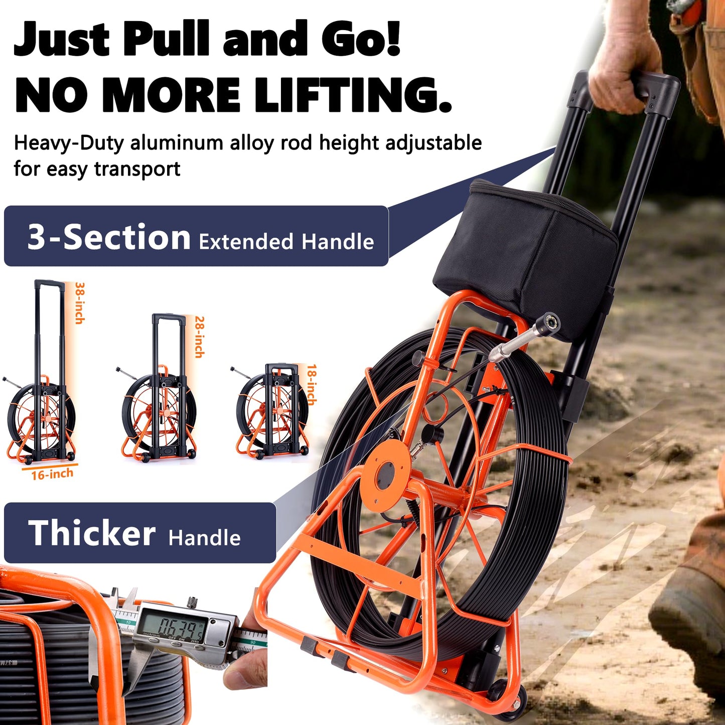 𝟐𝟎𝟐𝟔 𝐧𝐞𝐰 7” Trolley Sewer Camera, HD 1080P w/DVR-32GB,[Quick-Unlock Y Clamp] Sewer Pipe Camera,Telescoping Aluminum Handle (3 Adjustable Heights),5000mAh, [360°Rotate] Drain Camera,165ft/50m