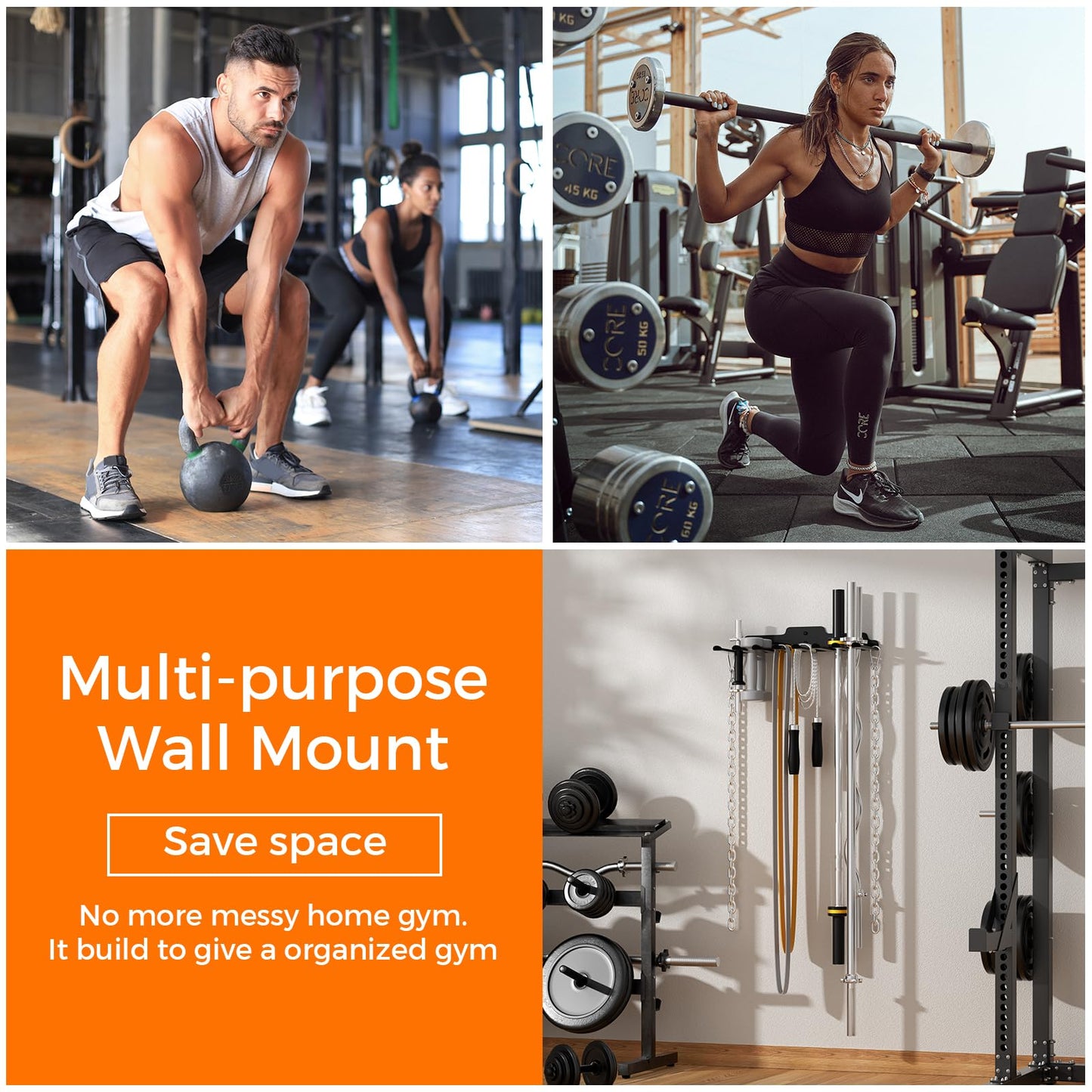 XZHXFX Gym Home Storage Rack, Multi-Purpose Heavy Duty Rack for Resistance Bands, Jump Ropes, Lifting Belt, Fitness Bands, Barbells, Home Gym Accessories Hanger with 6 Hooks