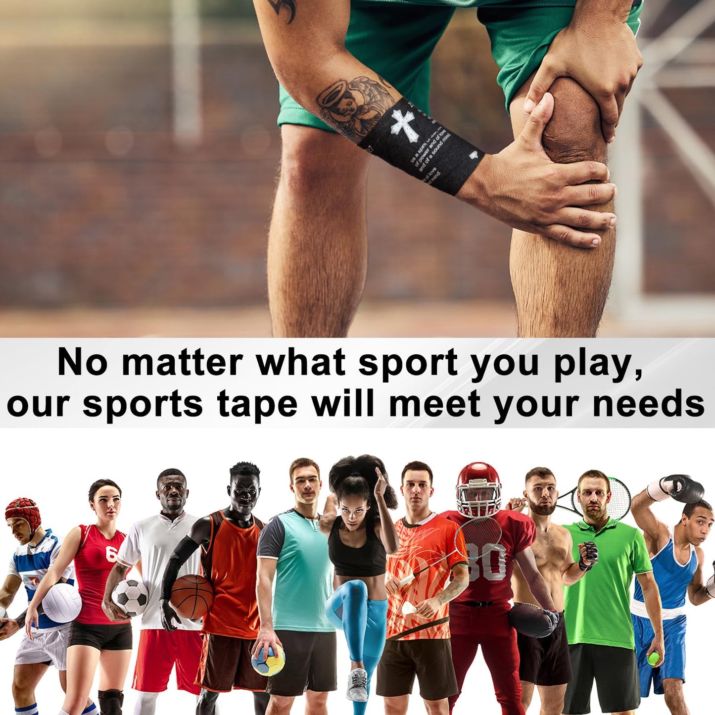 Zeyune Christian Athletic Tape with Cross Sport Tape 2IN X 23FT Religious Wrist Wrap for Football Baseball Soccer Christian Gift for Mother's Day Father's Day Nurses Week Church(Black)