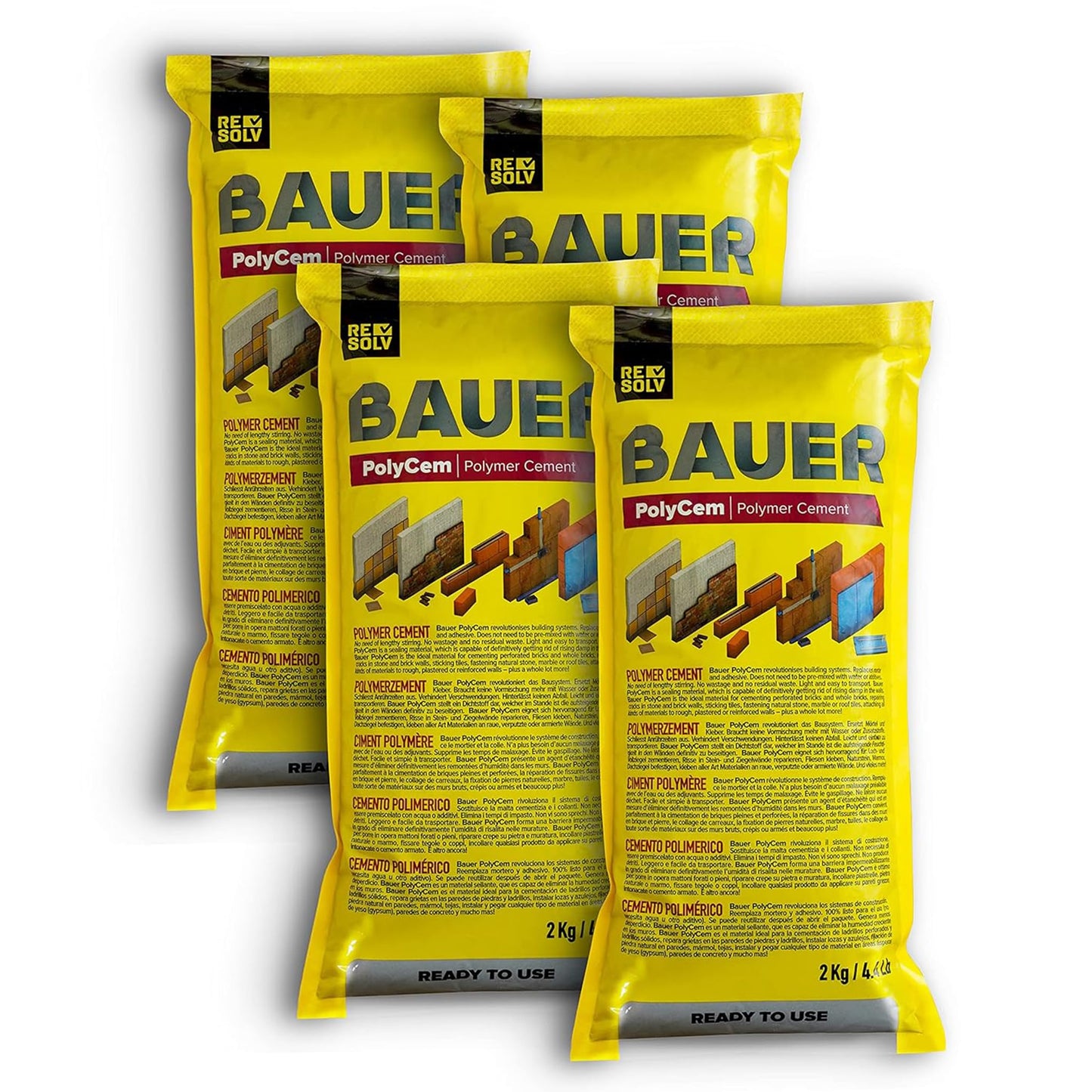 Bauer Instant Polymer Cement 4-Pack - Ready-to-Use Alternative to Mortar & Adhesives - Versatile for Concrete & Stone Tile Crack Repair & Brick Repair, Convenient & Durable
