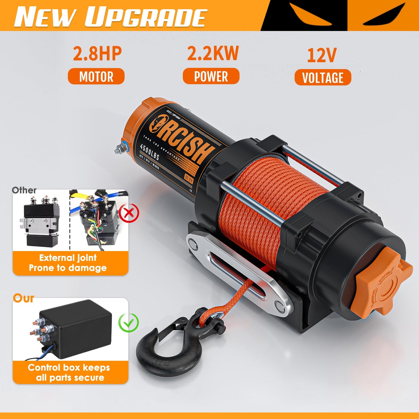 ORCISH 4500 lb 12V DC Waterproof Electric Winch, ATV/UTV Winch Kit for Towing, 1/4"×50' Synthetic Rope with Both Wireless Handheld Remote and Corded Control Recovery, Easy Assembly Winches