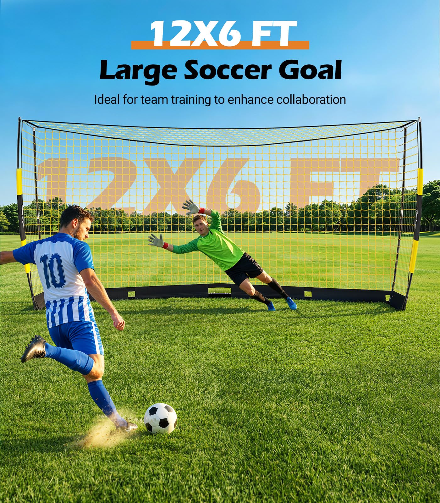 MoKo 12x6 FT Soccer Goal with Precision Target, Quick Setup Soccer Goals for Backyard Indoor & Outdoor, Portable Soccer Net Training Equipment with Foldable Base, Sturdy Ground Stakes & Carry Bag