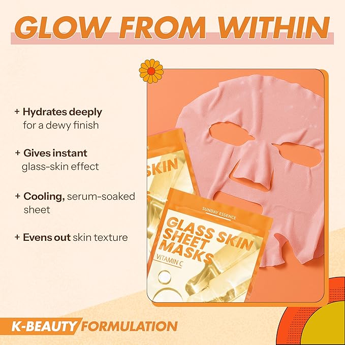 Vitamin C Face Mask ??Dermatologist Tested, Anti-Aging, Korean Skin Care, Evens Tone Hydrates Revitalizes ??Clean Beauty Vegan Sheet Mask for Dull Sensitive Skin ??5 Sheets