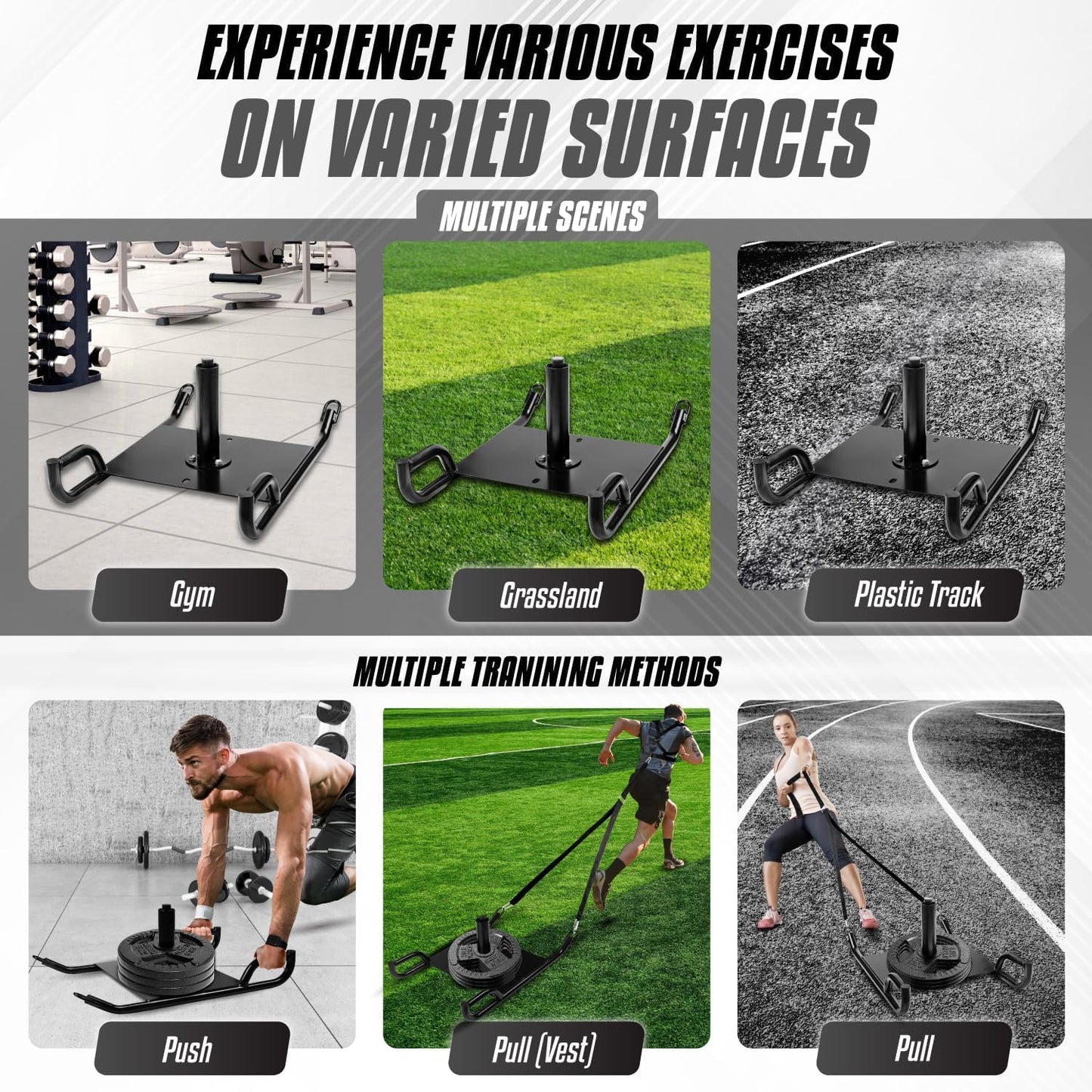 Yes4All Weighted Training Pull Sled with Vest, Steel Buckle, Fit for 1-2 Inch Plates, Sled Workout Equipment, Sport Power Sled for Athletic Exercise and Speed Improvement
