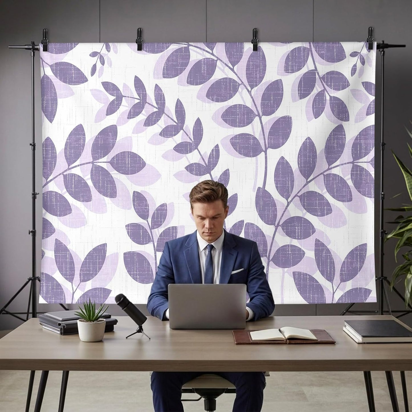 Generic 10 8 Farm Plant Leaf Photo Backdrop for Photoshoot, x FT Lavender Purple Branch Leaves Linen Texture Photo