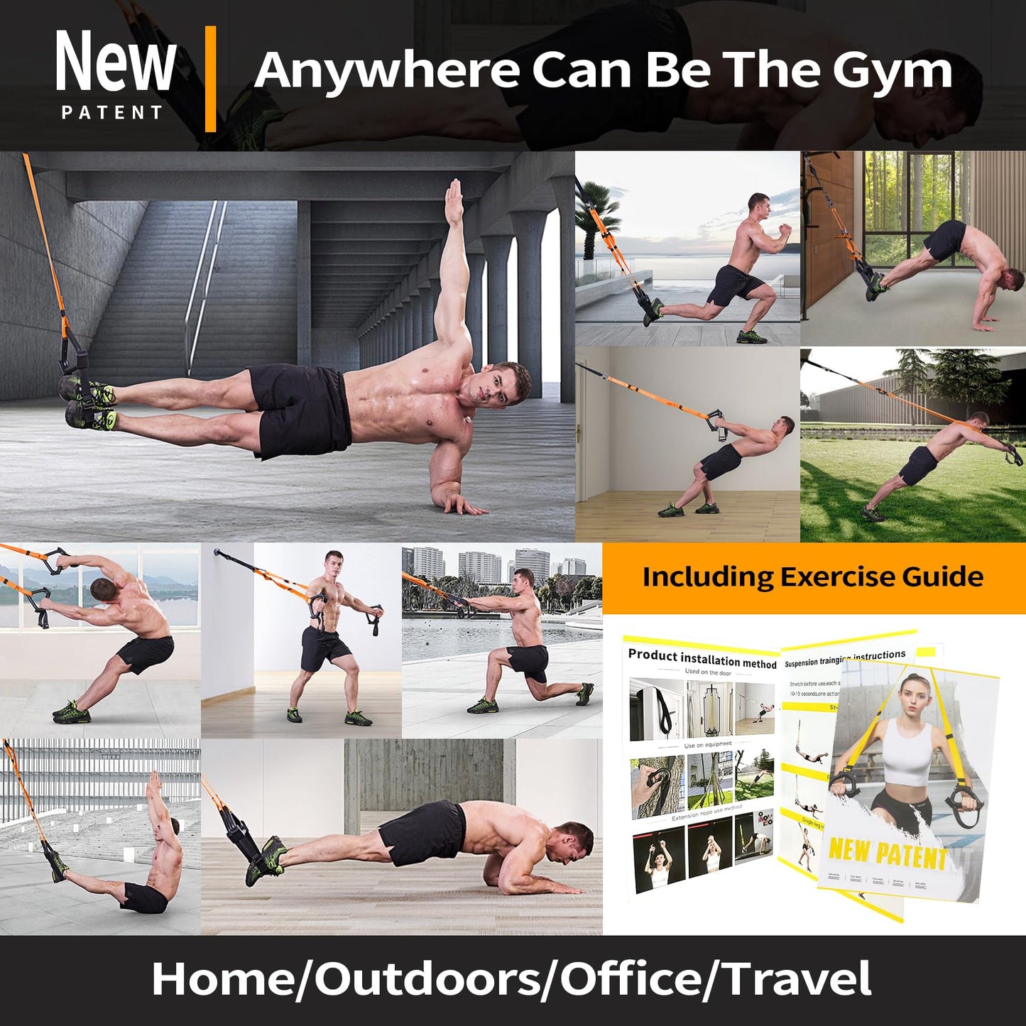 Moulyan Bodyweight Resistance Training Straps,Training straps Complete Home Gym Fitness Trainer kit for Full-Body Workout Easy Setup Gym Home Outdoors