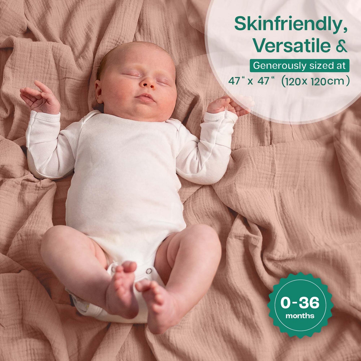 MiFlor Muslin Swaddle Blankets 2 Pack – 47" x 47" Soft & Breathable Muslin Baby Blanket for Newborns, Large Swaddle Blanket for Sleeping, 100% Cotton, Multi-Use Baby Swaddling for Boys & Girls